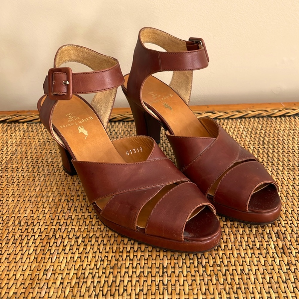 Ralph Lauren Women’s vintage calf leather heeled sandals.